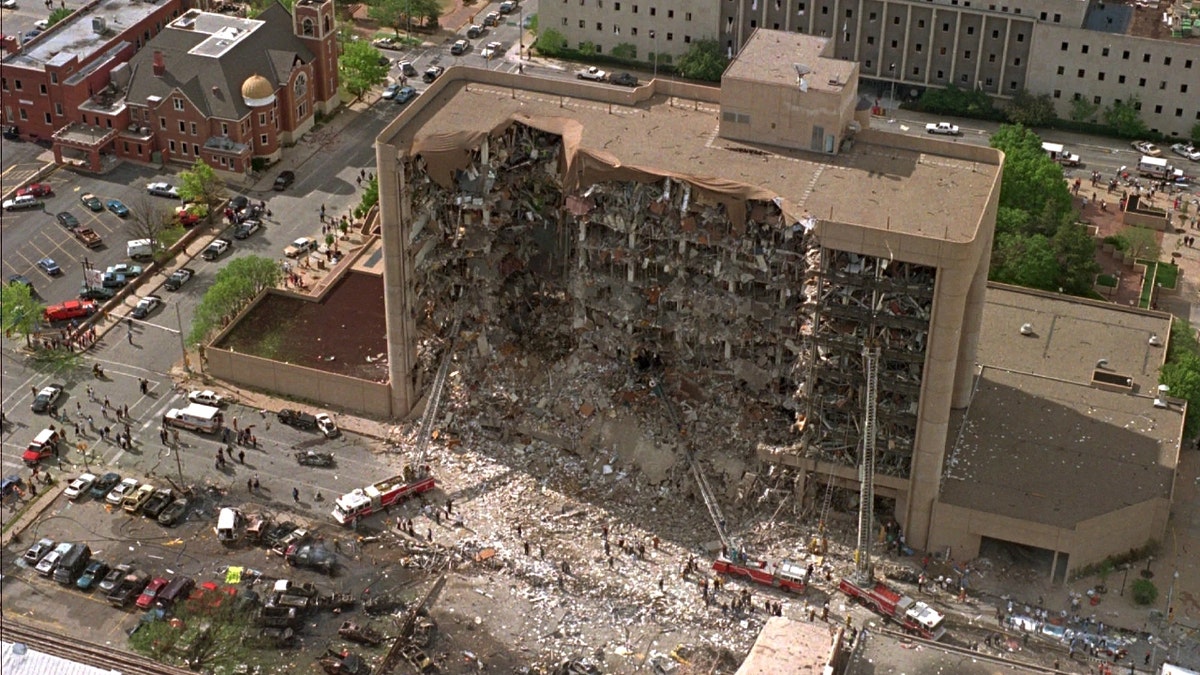 The destroyed Alfred P. Murrah Federal Building