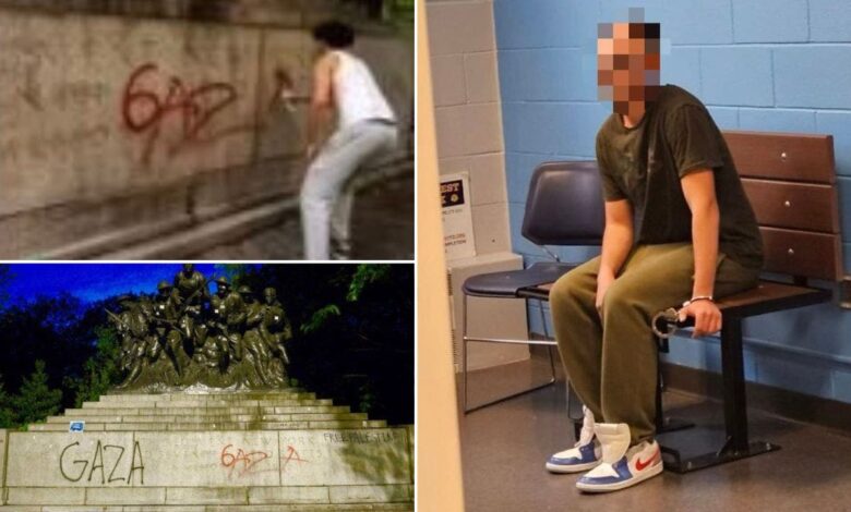 Anti-Israel teen, 16, arrested for defacing WW1 memorial after father turns him in: NYPD