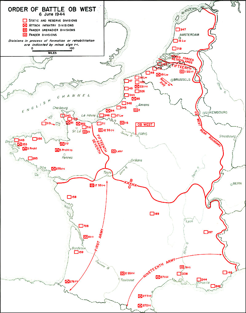 German dispositions on June 6, 1944, map