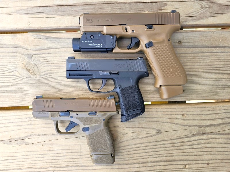 Glock 19X, P365, and Hellcat.