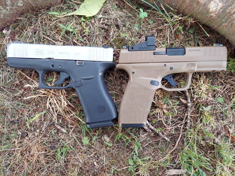 Glock 43X on left, Hellcat Pro on right.