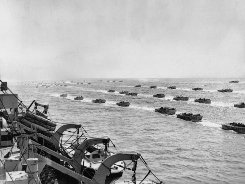Allied landing craft departing for the Normandy beaches