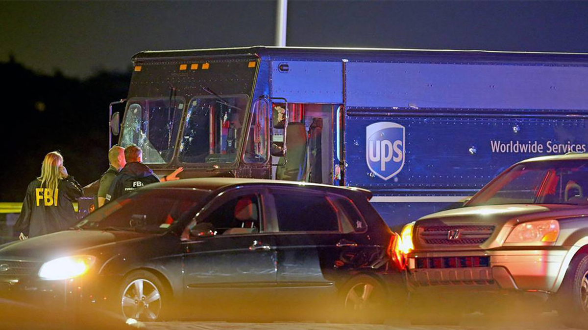 A UPS delivery truck that was carjacked after a robbery in Florida