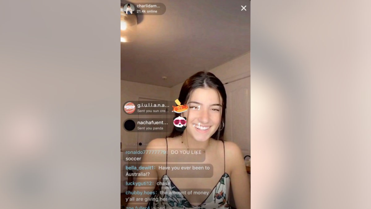 Charli D'Amelio on a TikTok LIVE video as an adult