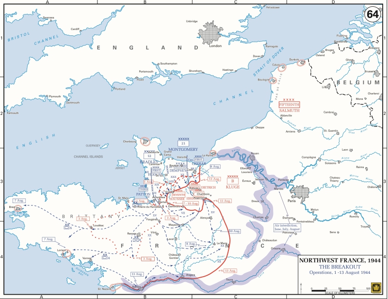 Map of the Allied breakout from Normandy 