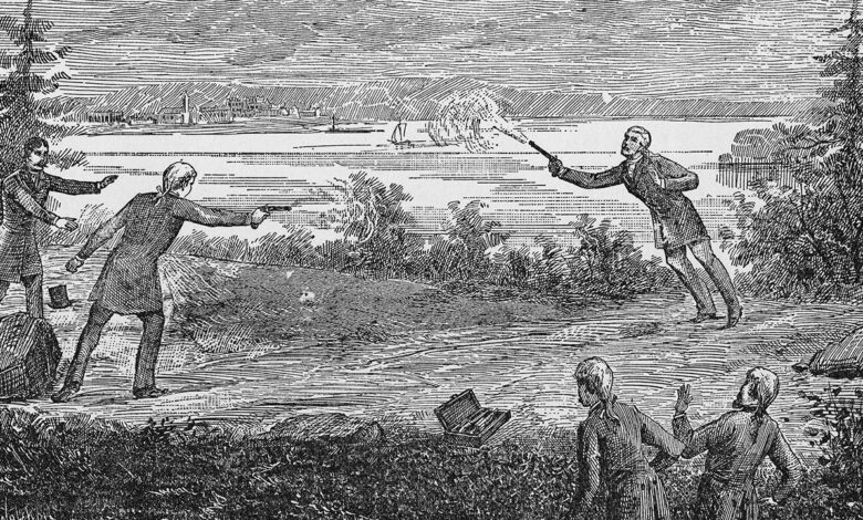 On this day in history, July 11, 1804, Aaron Burr mortally wounds Alexander Hamilton in duel