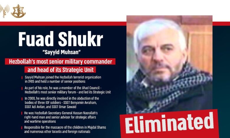 IDF reveals 4 reasons why it killed Hezbollah commander Fuad Shukr