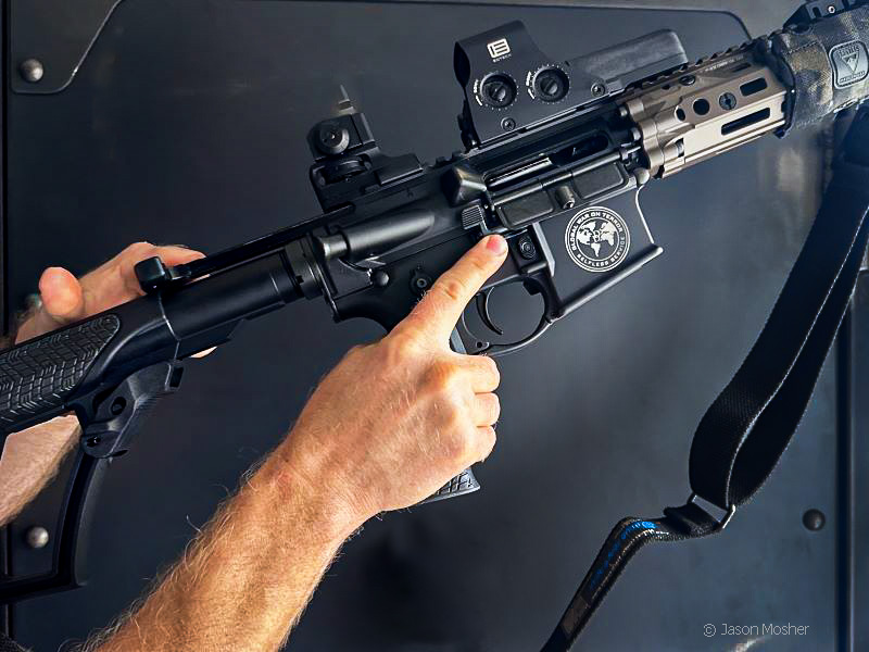 Locking bolt open on an AR-15.