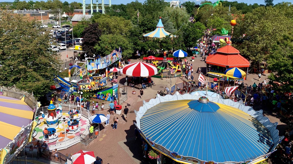 View of the rides at Long Island amusement park