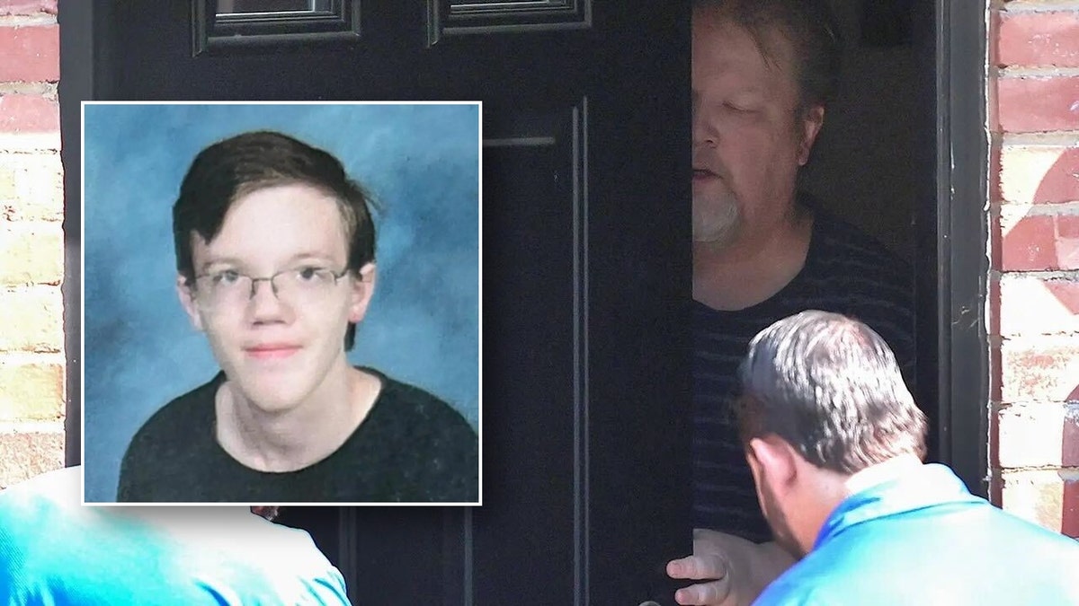 Thomas Matthew Crooks yearbook photo over picture of man opening door.