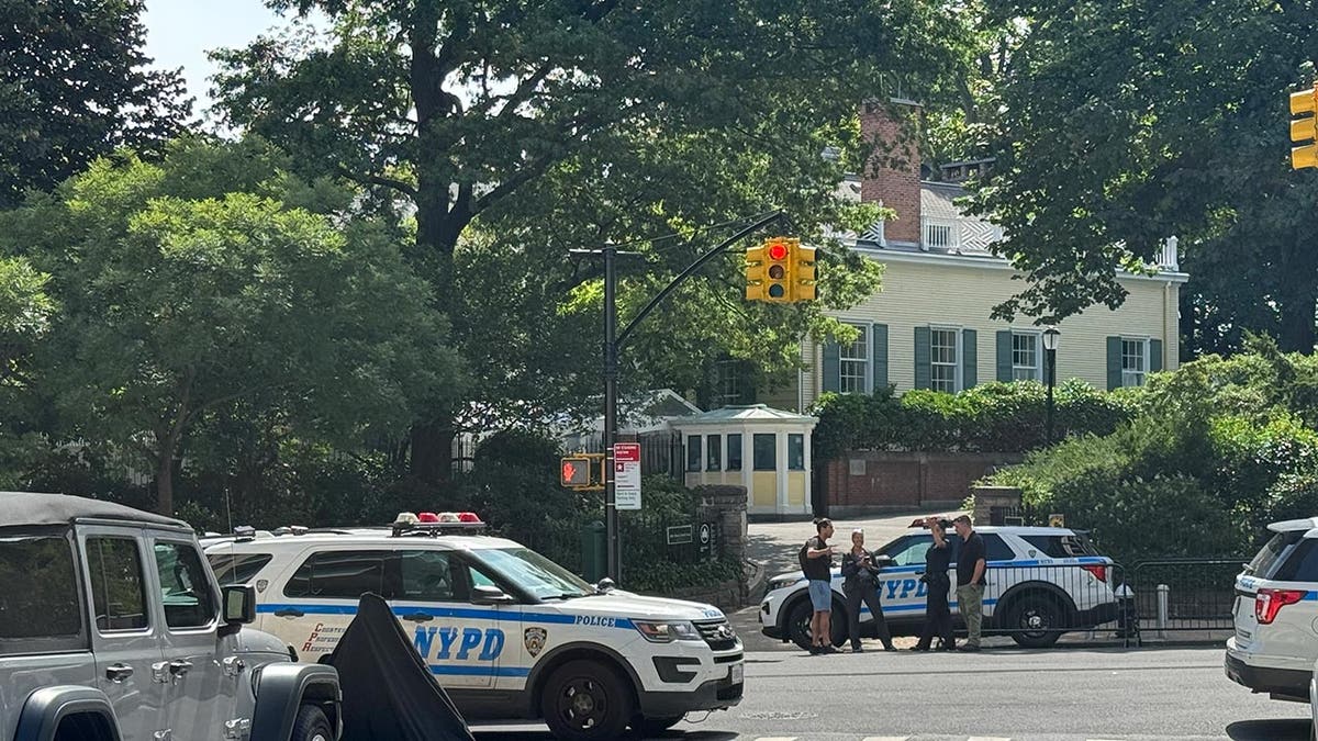 Police investigators at the scene of a murder-suicide near mayor Eric Adams' home, Gracie Mansion