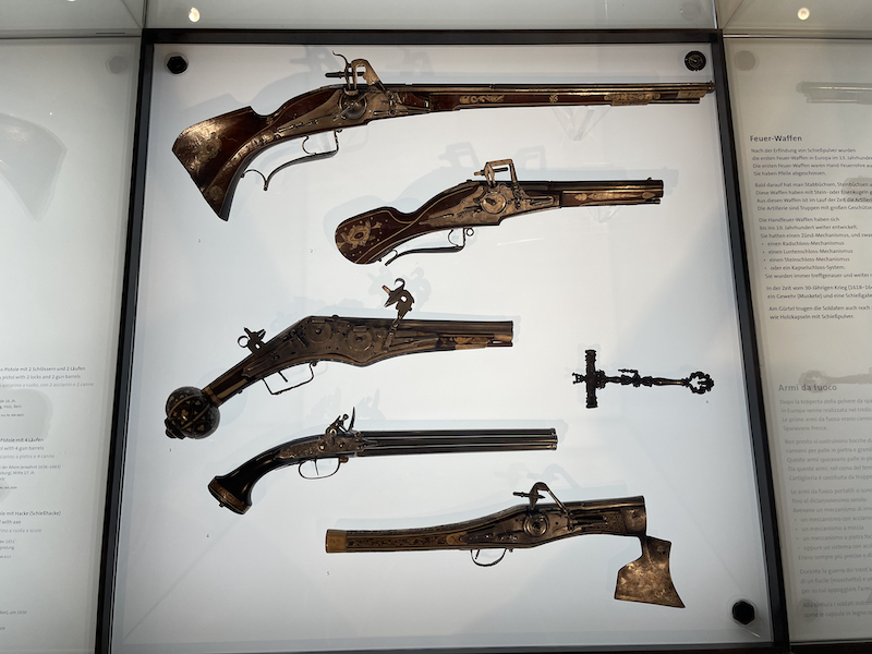 Ornate wheellock firearms on display