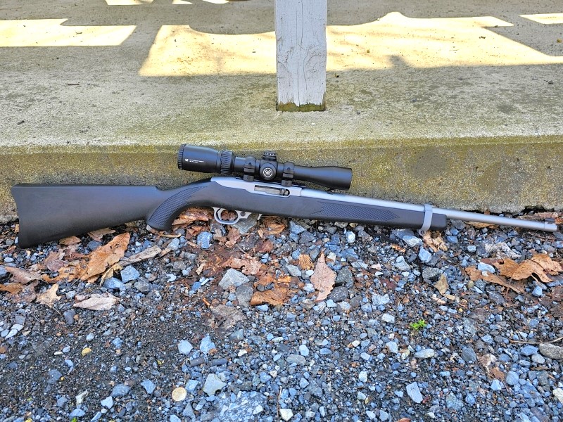 Vortex Crossfire II scope mounted on 10/22.