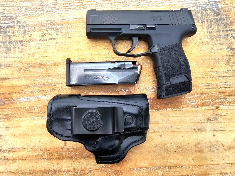 P365, spare 12-round mag, DeSantis IWB holster.