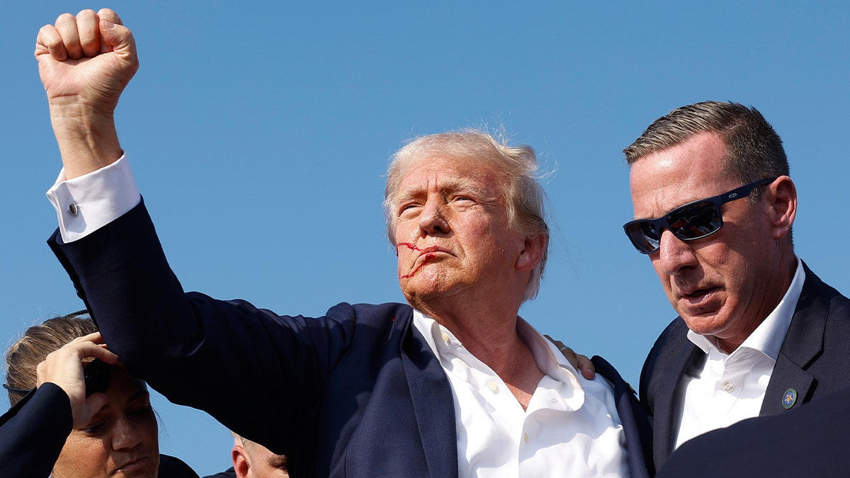 Donald Trump gestures after shooting