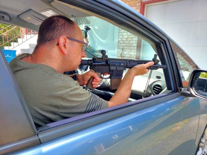 AR pistol inside a vehicle.