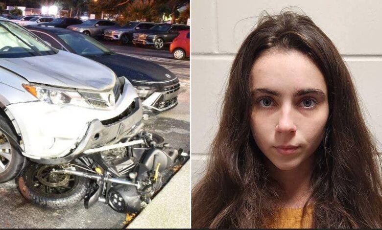 Florida ballroom dancer hit motorcyclist then drove off with bike stuck to her car, police say