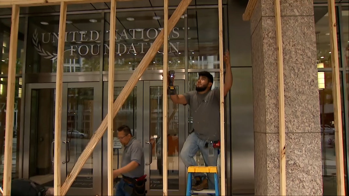 Boarded up building in DC ahead of election