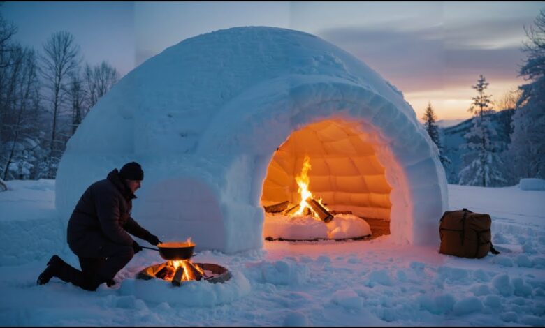 Man Builds the WARMEST IGLOO Survival Shelter Ever!