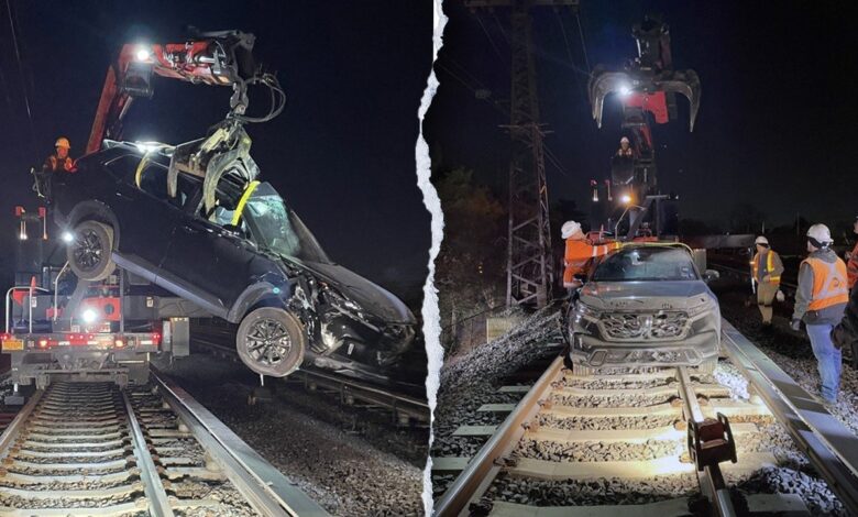 SUV driver's joyride on New York railroad tracks ends in fiery wreck: police