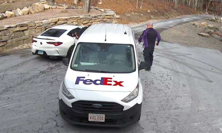 Wild video shows thief brazenly rip package right out of FedEx driver's arms in Massachusetts robbery