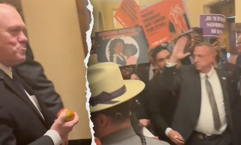 'ICE' cold Tom Homan calmly eats apple in face of enraged pro-illegal immigration protesters