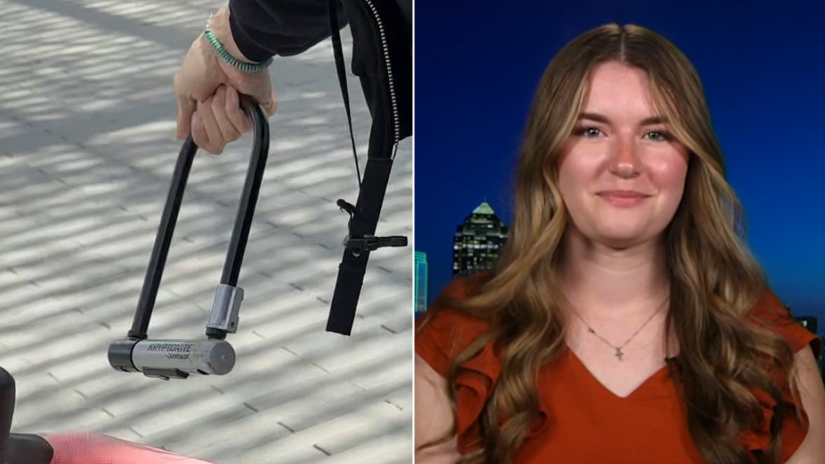 Split image of bike lock and paige