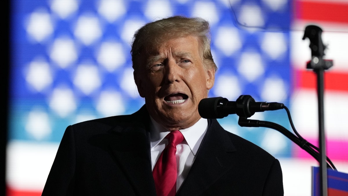 Former President Donald Trump with US flag behind him