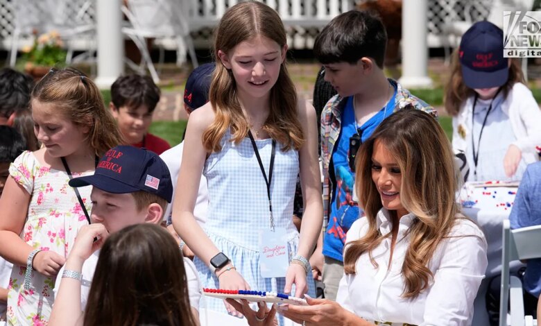 First lady Melania Trump welcomes children to White House for work day celebration