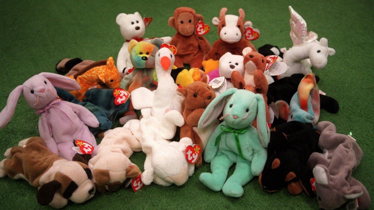 Various colors and variets of Beanie Babies stuffed animals