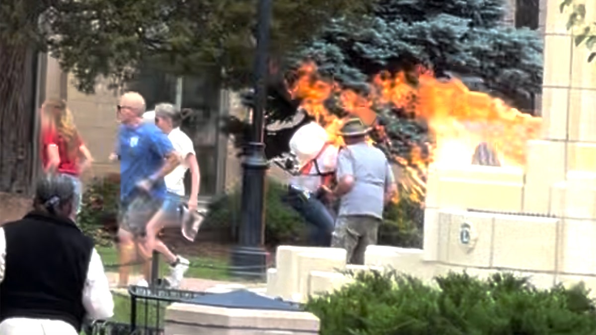A terrorist throws a Molotov cocktail into a group of pro-Israel marchers in Boulder, Colorado