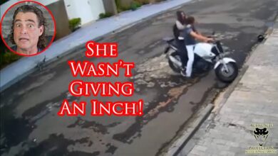 Female Defender Eats Moto Jacker's Lunch