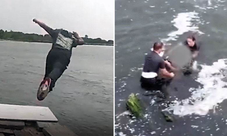 Female police officer leaps into water, fights career criminal before making arrest, video shows