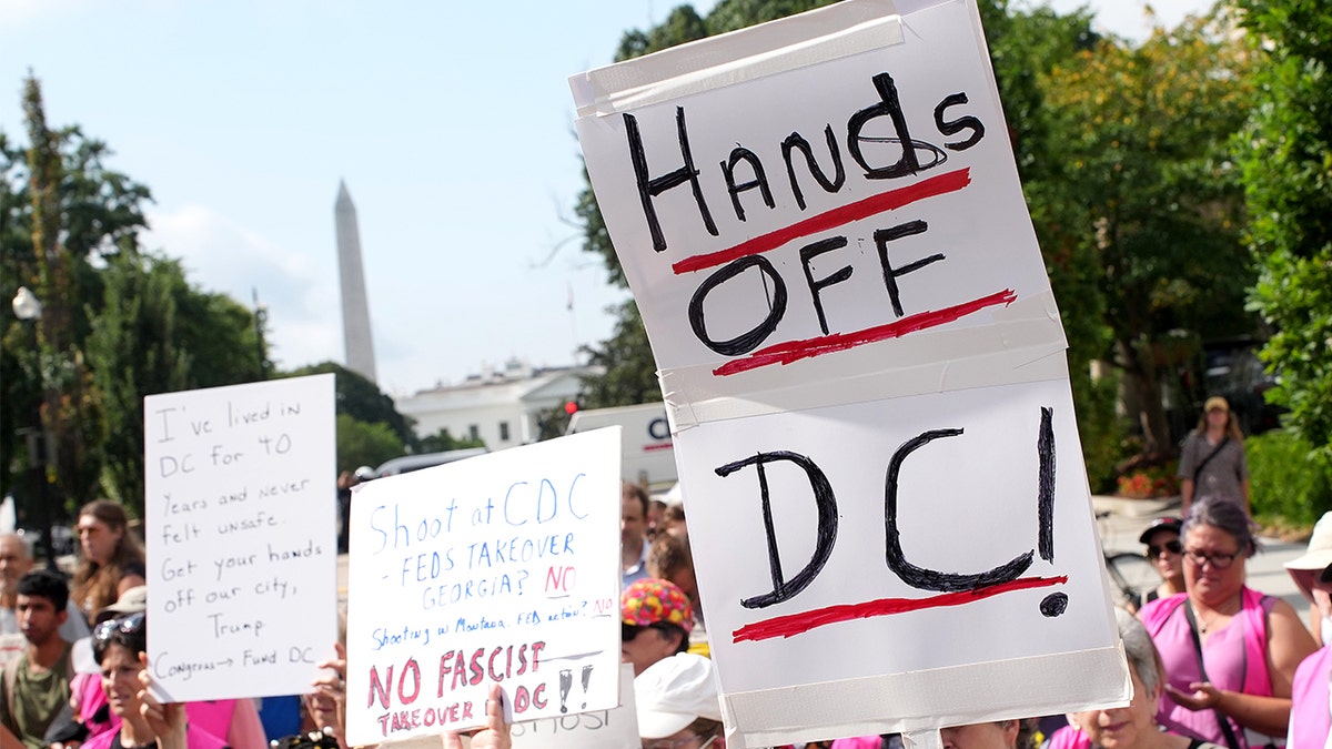 'Hands Off DC' protest sign