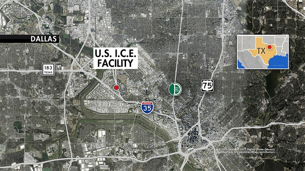 A map showing where the Dallas ICE facility shooting took place