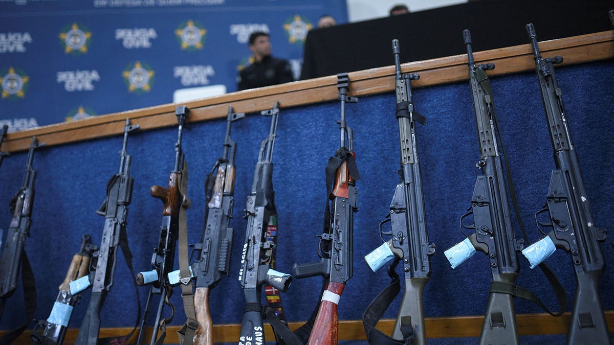 Weapons seized from a raid in Brazil.