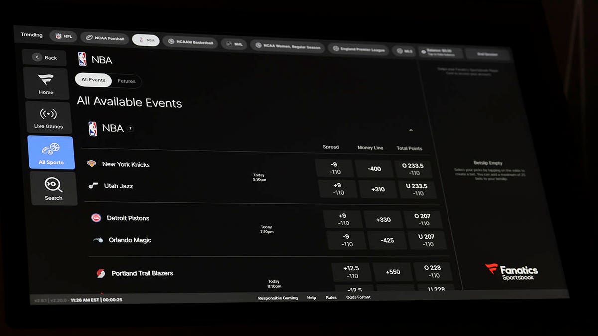 Fanatics Sportsbook display for NBA