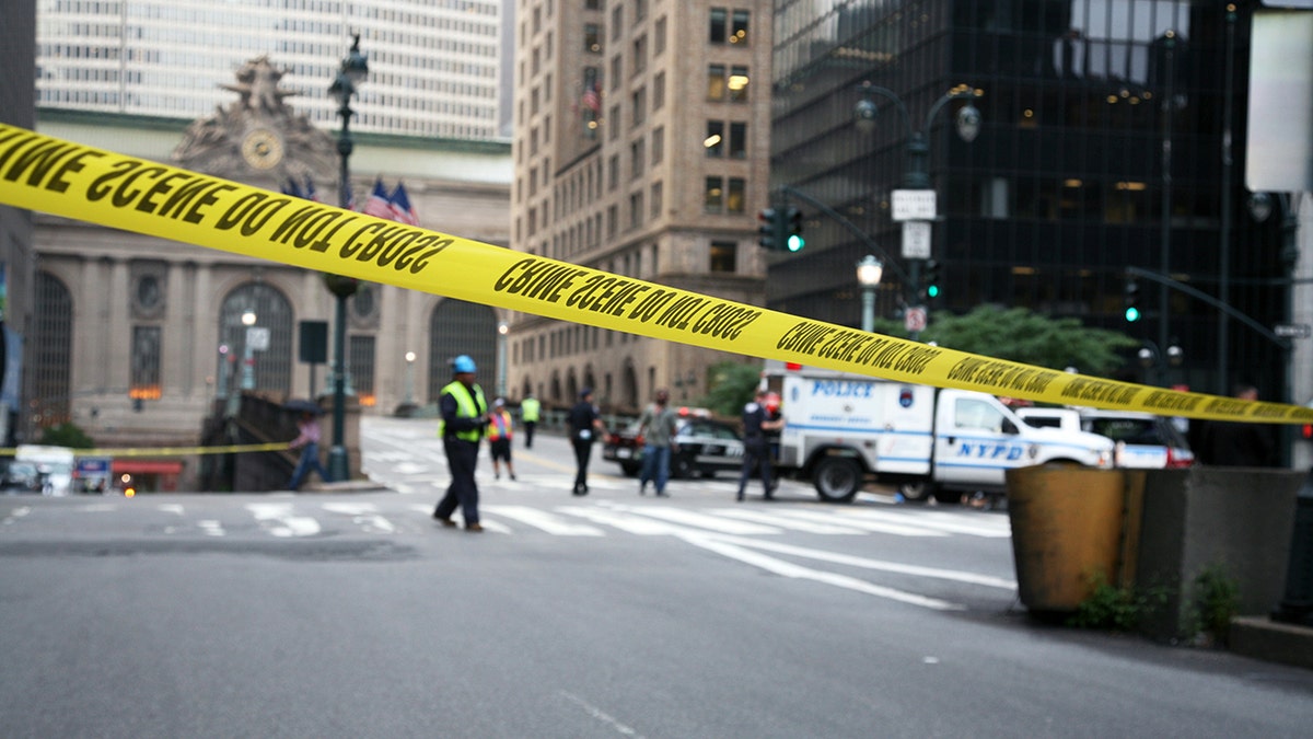 Crime scene tape in front of New York City's Grand Central Station