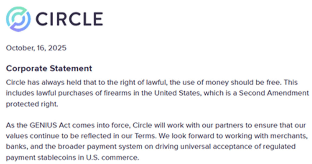 Will You Buy Your Next Gun With Crypto? Circle Says Yes After Policy U-Turn Will You Buy Your Next Gun With Crypto? Circle Says Yes After Policy U-Turn