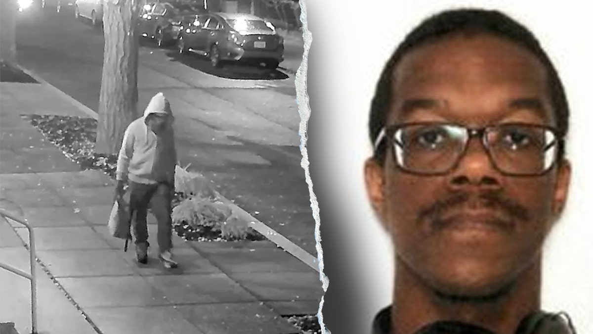 Side-by-side of DC pipe-bomber suspect in hoodie next to headshot of Brian Cole Jr.