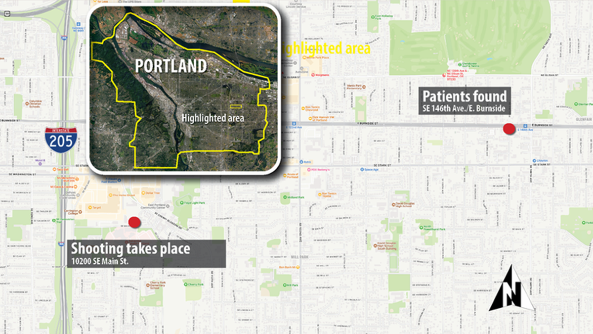 The City of Portland released a map of where a shooting took place Thursday afternoon in Portland, Oregon.
