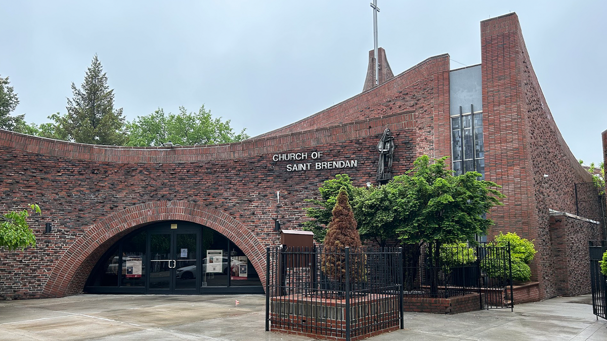Exterior of St. Brendan’s Church, a location tied to organized crime funerals and gatherings.