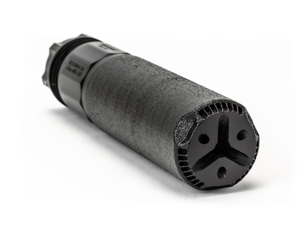 A Griffin Armament suppressor on a white background.
