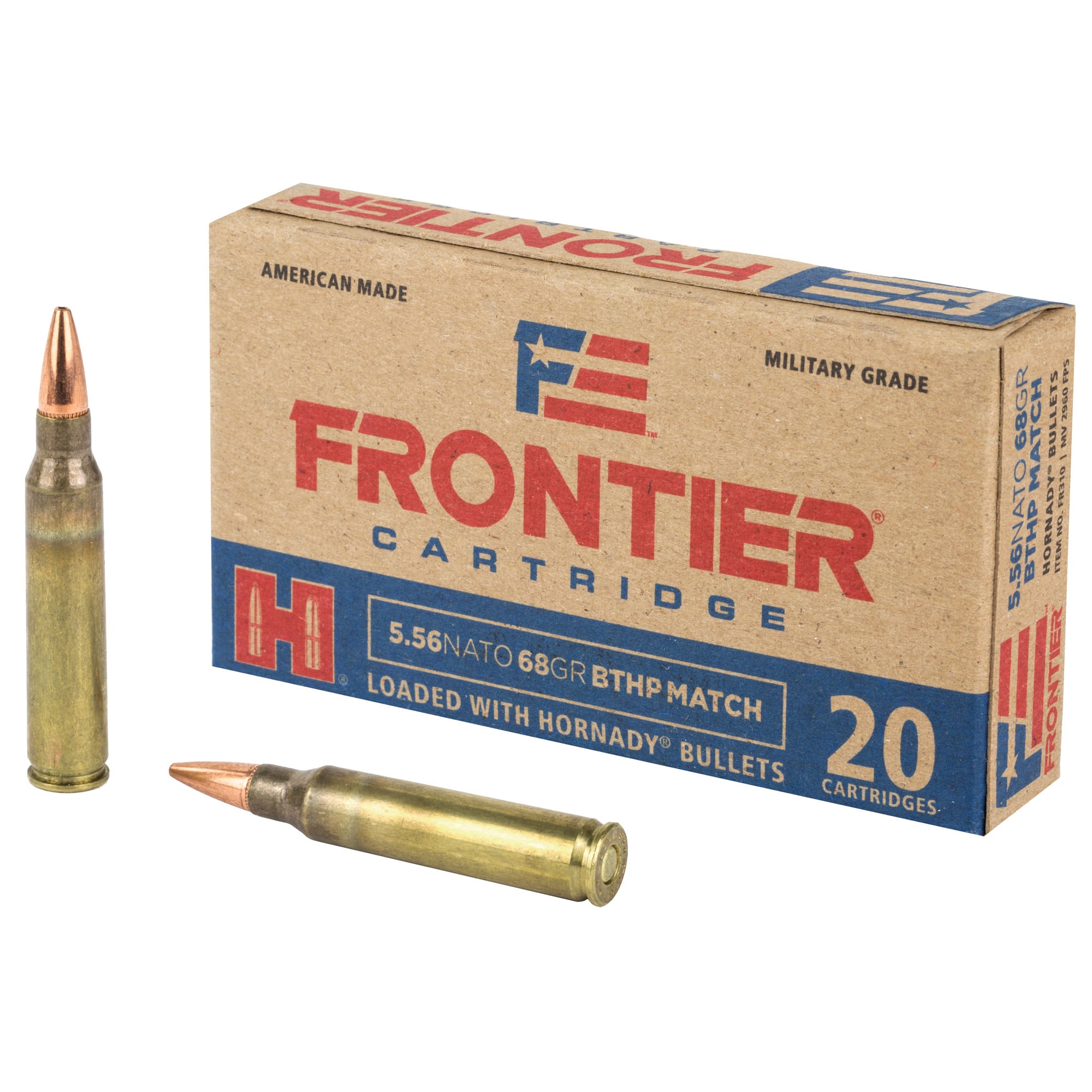 Hornady Frontier Cartridge 5.56 NATO Ammo 68gr BTHP Match 20 Rounds