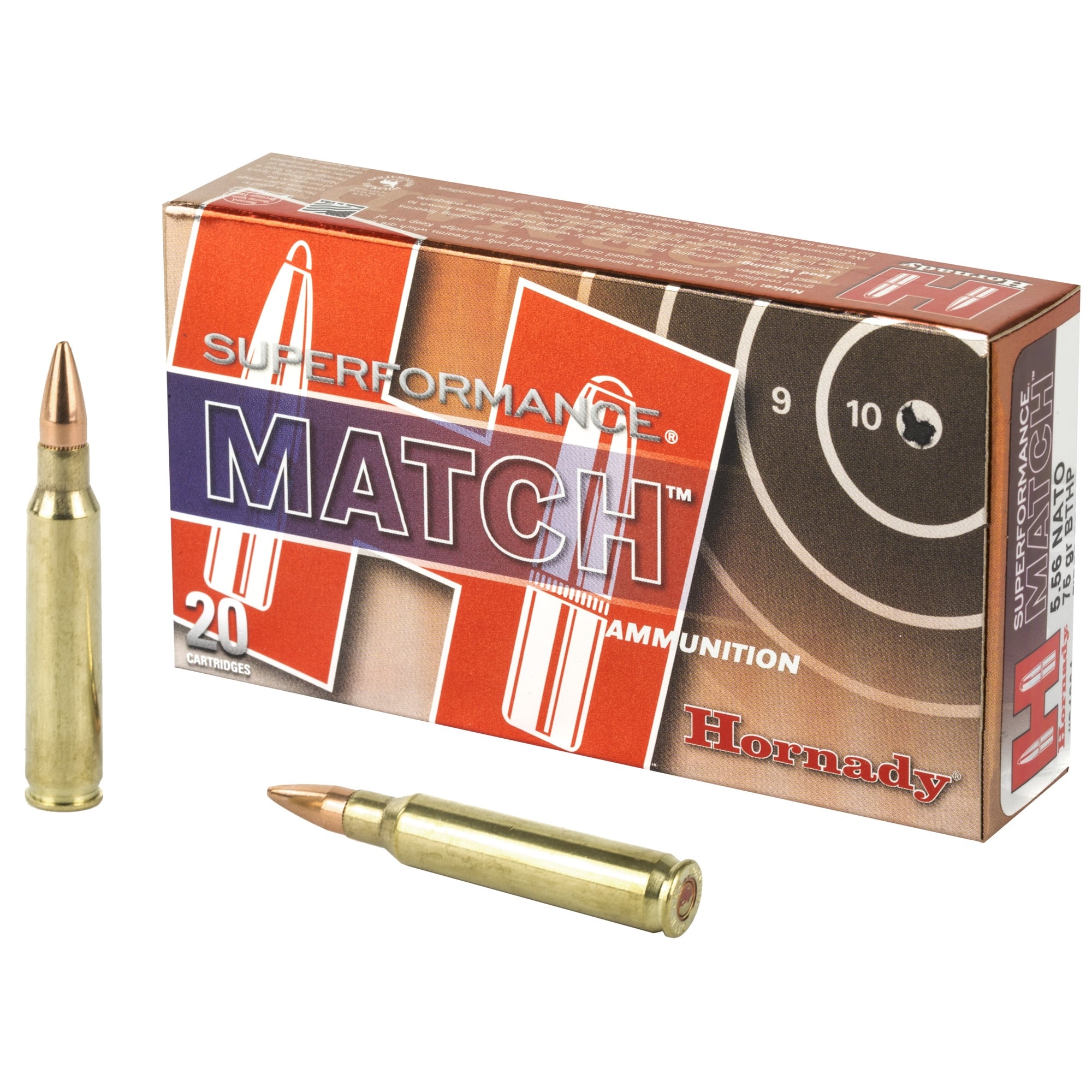 Hornady Superformance Match 5.56 NATO Ammo 75gr BTHP 20 Rounds
